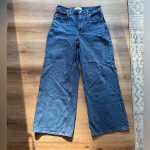 Abercrombie & Fitch Wide Leg Flare Jeans in Dark Blue Denim